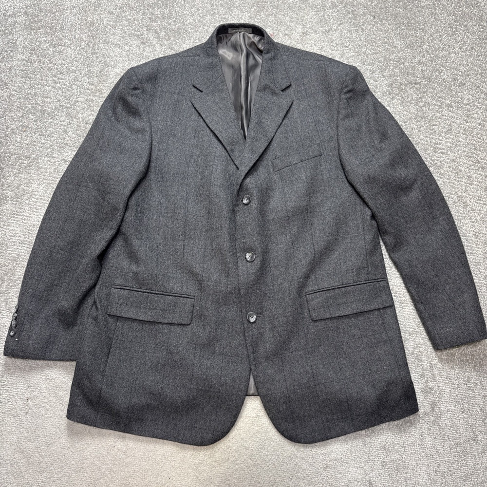 Oscar De La Renta 46 R Lambs Wool Blazer Sport Coat Gray